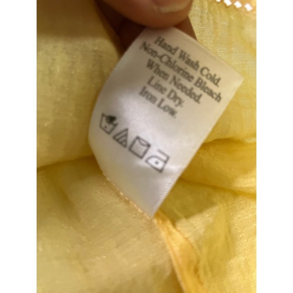 Coldwater Creek Large Women's Blouse Top Yellow Smocked Sheer Lightweight Button - Picture 6 of 12